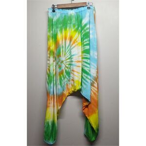 Dharma Trading Co Harem Pants Women L/XL Green Tie Dye Hippie Retro Summer